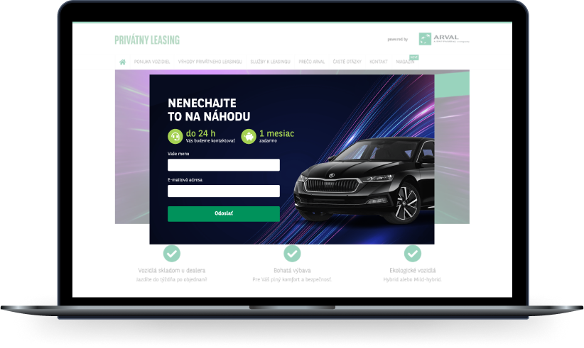 Leaving banner with contact form on Arval website
