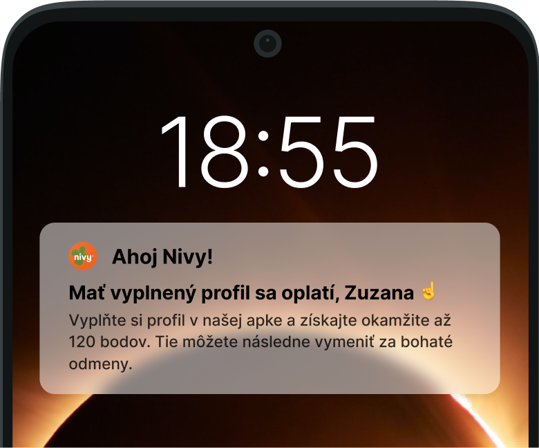 mobile push notification in the Ahoy Nivy application with a request to fill in the profile
